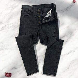 RE/DONE High Rise Ankle Crop Jeans Size 26 Waist Button Fly Chase Faded Black